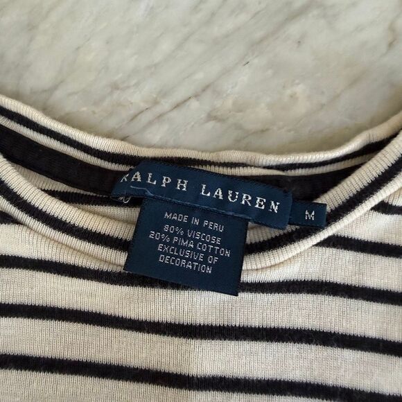 RALPH LAUREN Blue Label Cream Black Pima Cotton blend Striped maxi Dress size M - Picture 4 of 6